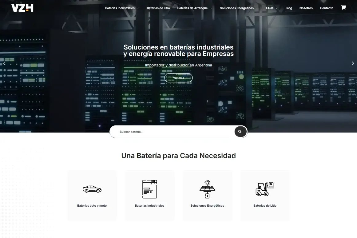 Home del sitio de VZH: soluciones en baterías industriales y energía renovable para empresas