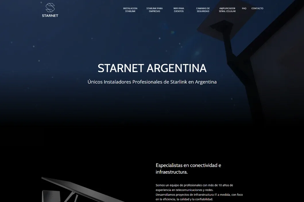 Home del sitio de Starnet Argentina sobre fondo oscuro
