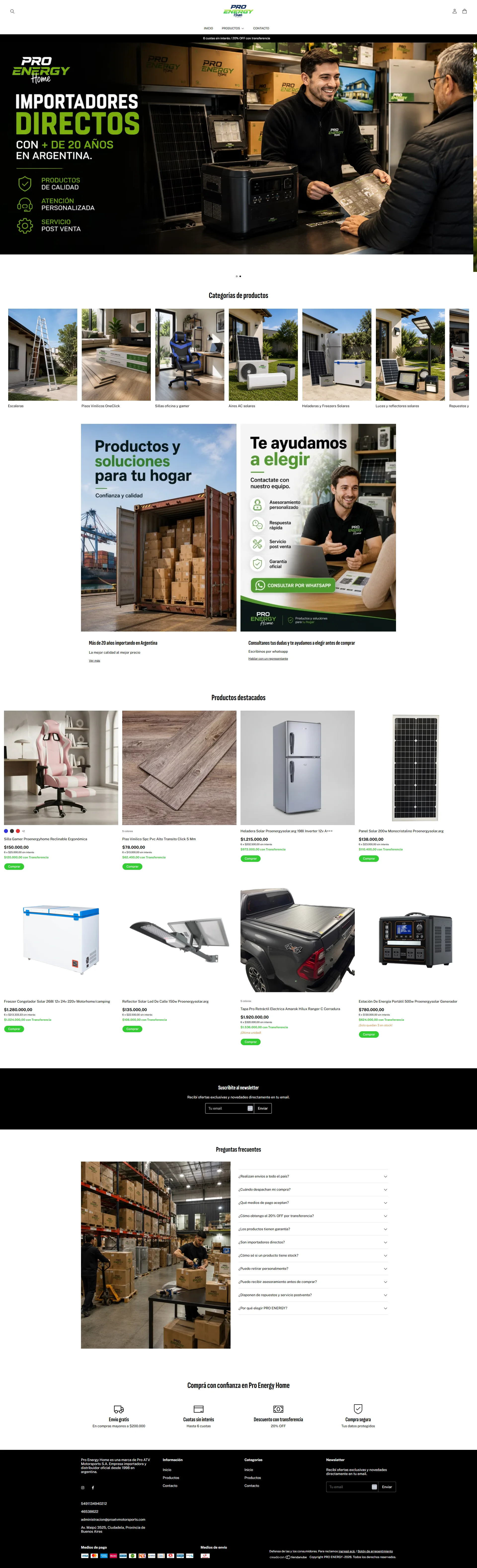Captura completa de la home de la tienda PRO ENERGY Home