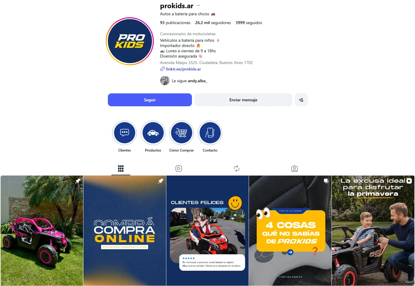 Captura del perfil de Instagram de PRO KIDS