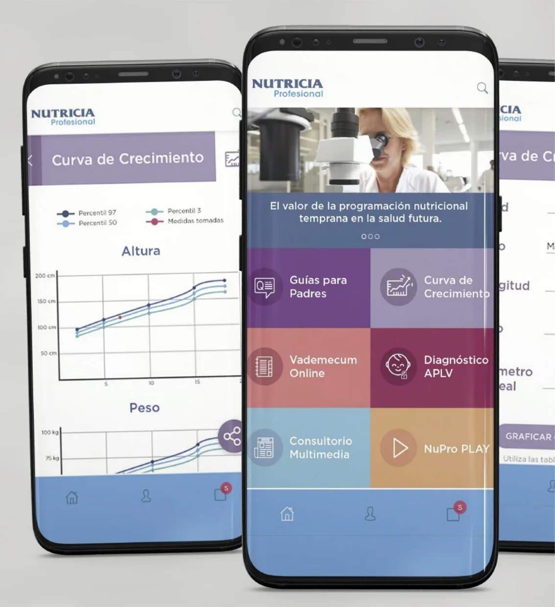 App de Nutricia Profesional en dos celulares