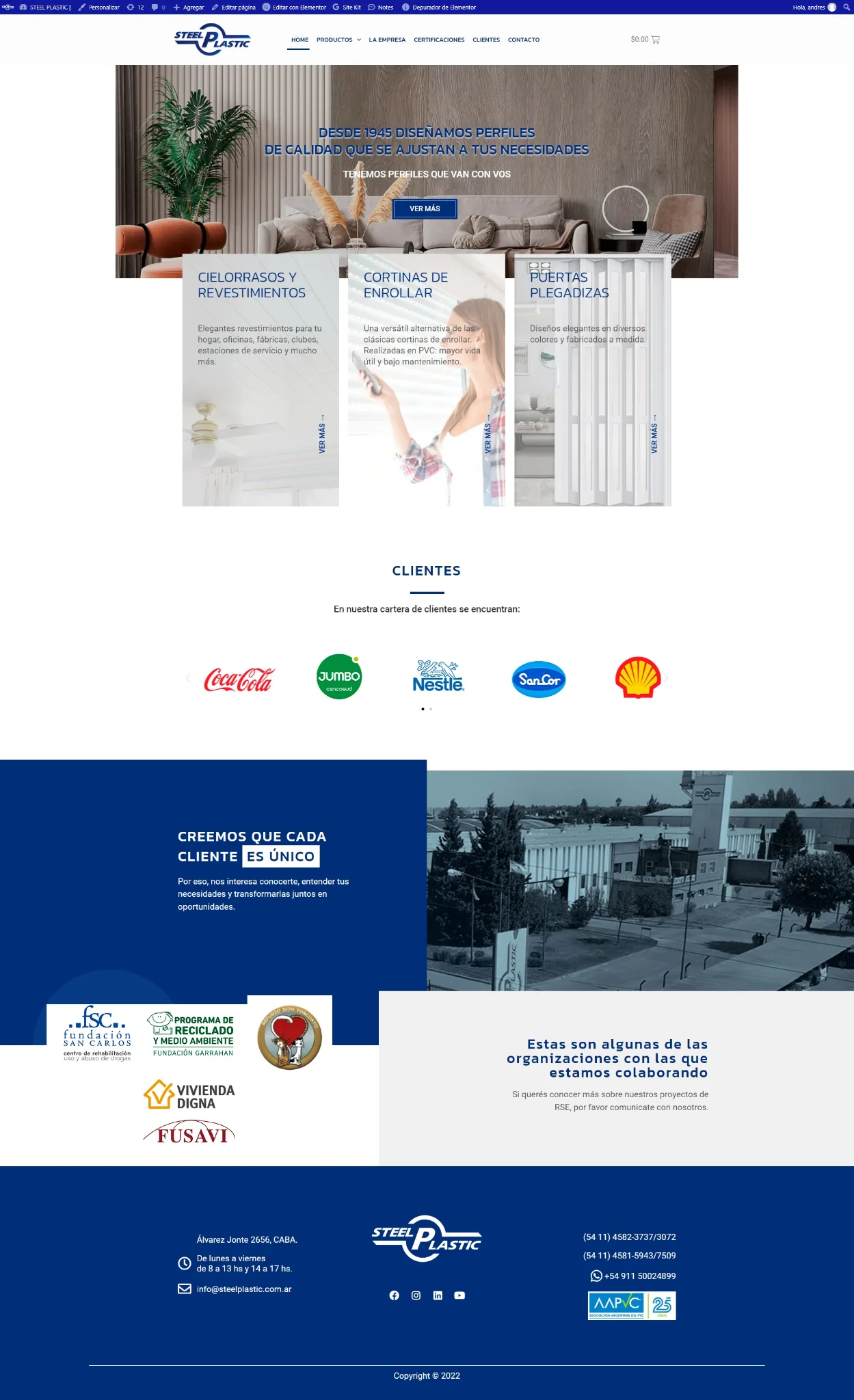 Captura del sitio web de Steel Plastic