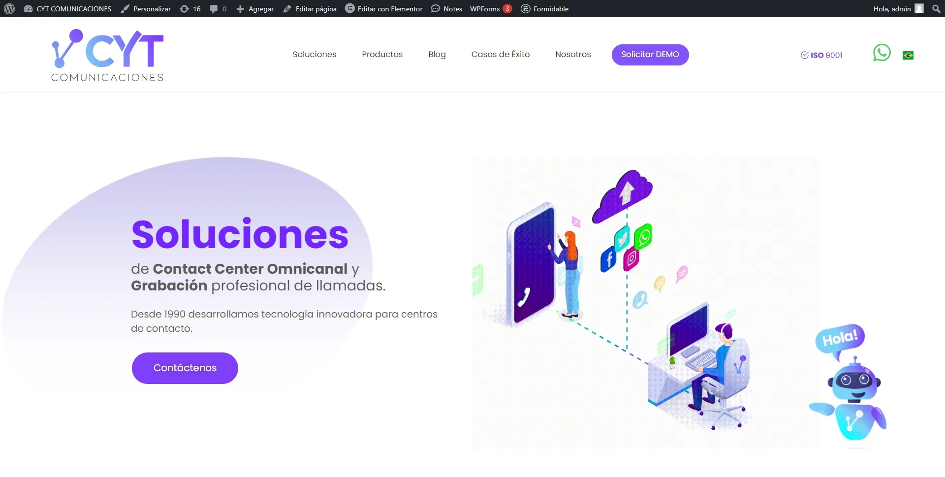 Home del sitio de CYT Comunicaciones: soluciones de contact center omnicanal
